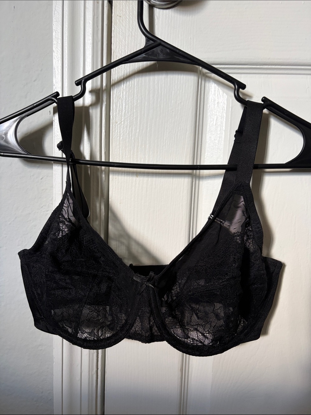 Supportive Black Lace Underwire Bra with Wide Adjustable Straps